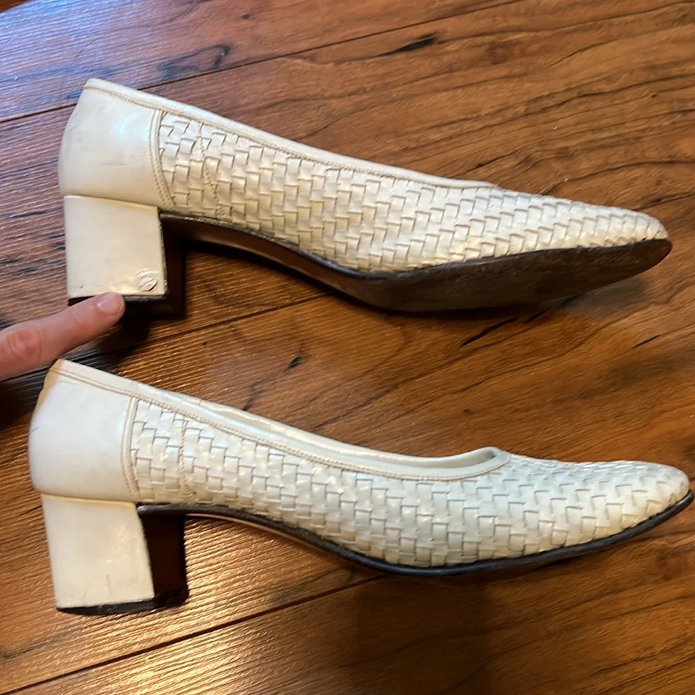 Vintage Made in Italy Woven White Leather Heels 60s/70s - Picture 5 of 11
